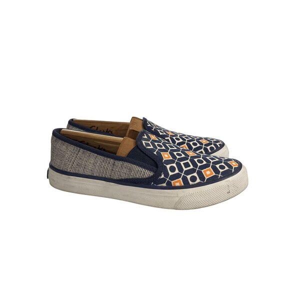 Sperry Women  Size 5 Navy Geometric Pattern Canvas Casual Slip-On Shoes - Picture 5 of 8